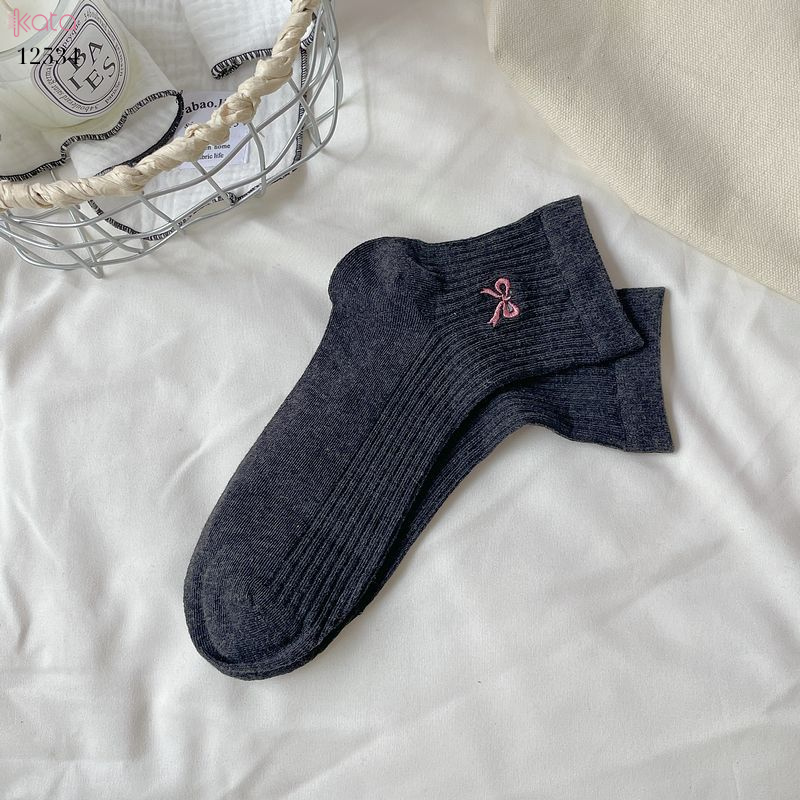 Tất nơ lưới 100% cotton mềm mịn thoáng khí xuân hè,tất giữa bắp chân 12534