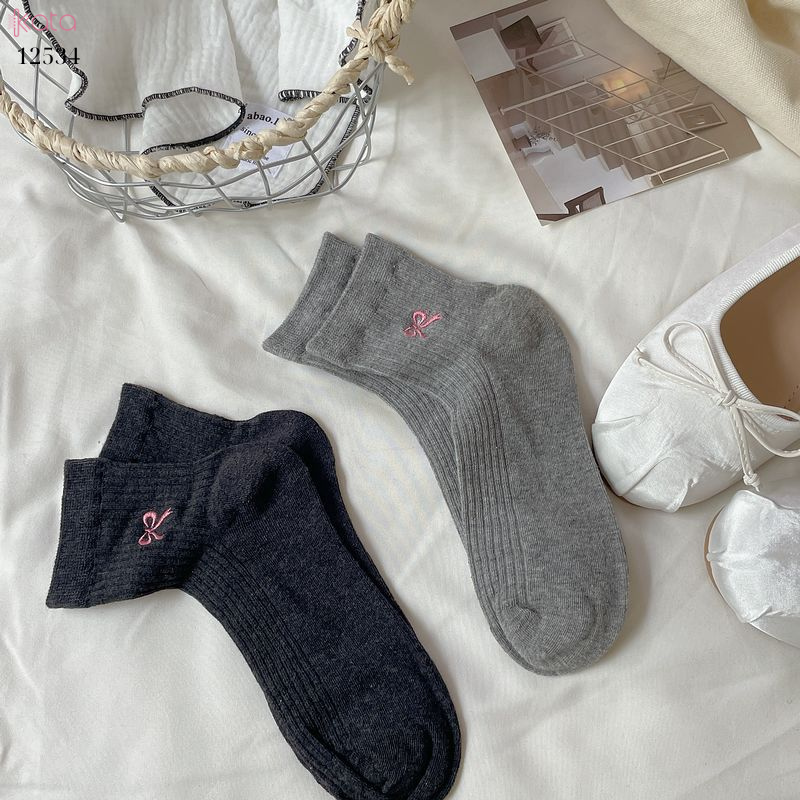 Tất nơ lưới 100% cotton mềm mịn thoáng khí xuân hè,tất giữa bắp chân 12534