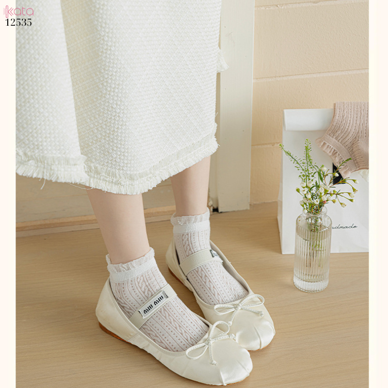 Tất ren lưới mỏng 100% cotton thoáng khí,tất cổ ngắn xuân hè 12535