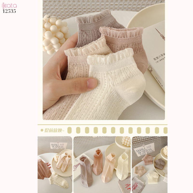 Tất ren lưới mỏng 100% cotton thoáng khí,tất cổ ngắn xuân hè 12535