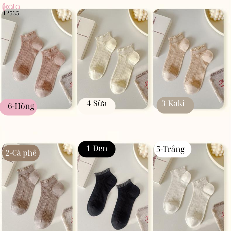 Tất ren lưới mỏng 100% cotton thoáng khí,tất cổ ngắn xuân hè 12535