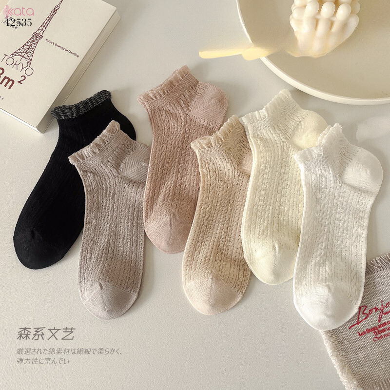 Tất ren lưới mỏng 100% cotton thoáng khí,tất cổ ngắn xuân hè 12535