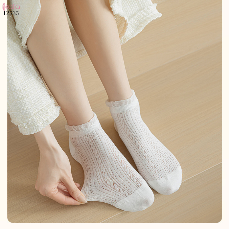 Tất ren lưới mỏng 100% cotton thoáng khí,tất cổ ngắn xuân hè 12535