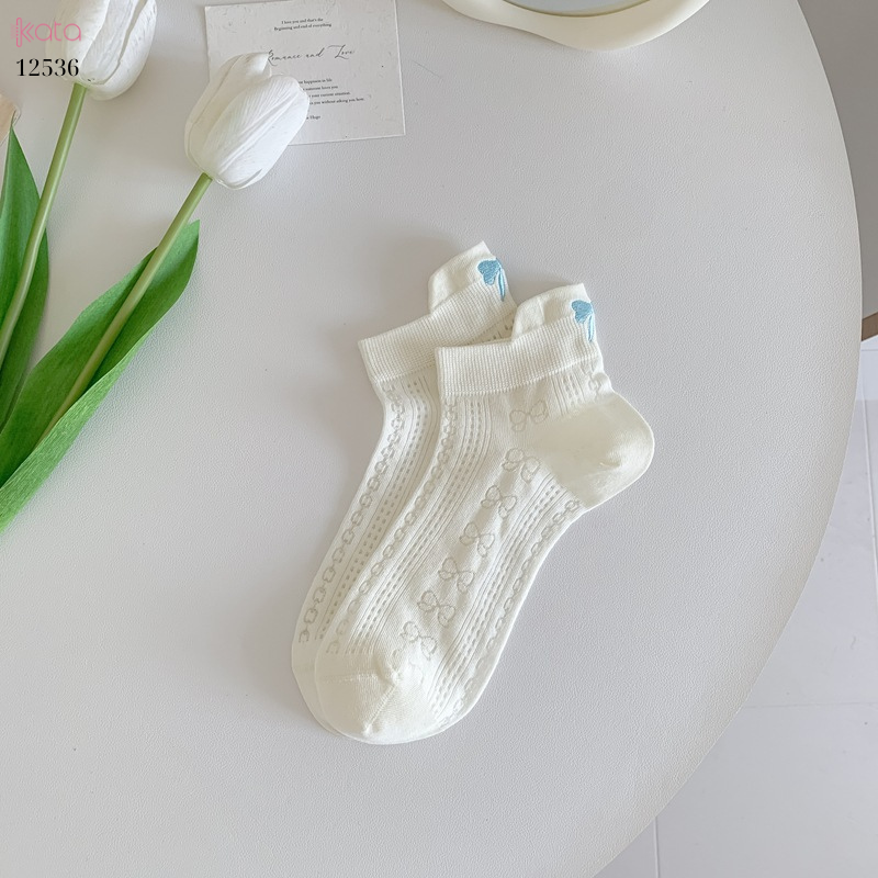 Tất nơ mỏng mát mùa hè 100% cotton,tất ngắn phong cách Hàn 12536