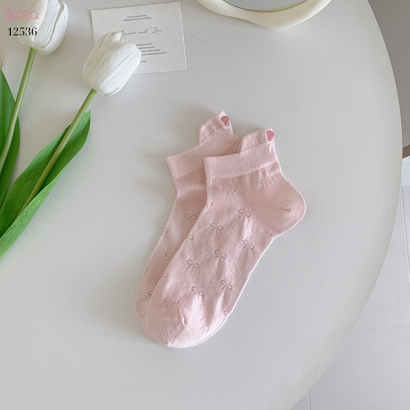 Tất nơ mỏng mát mùa hè 100% cotton,tất ngắn phong cách Hàn 12536