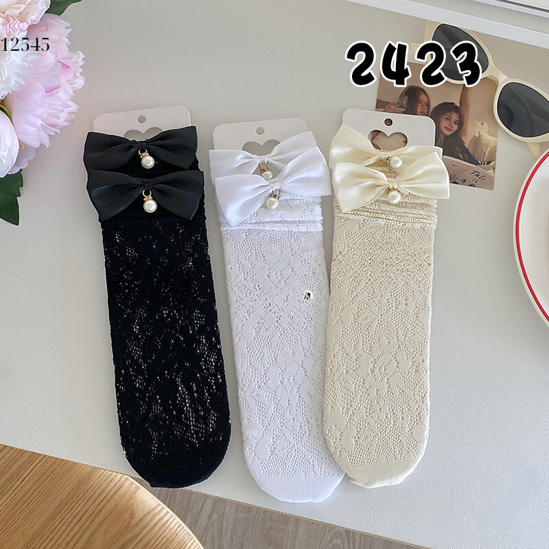 Tất nơ bắp chân đính hạt,tất nữ ren mùa hè JK Lolita 12545