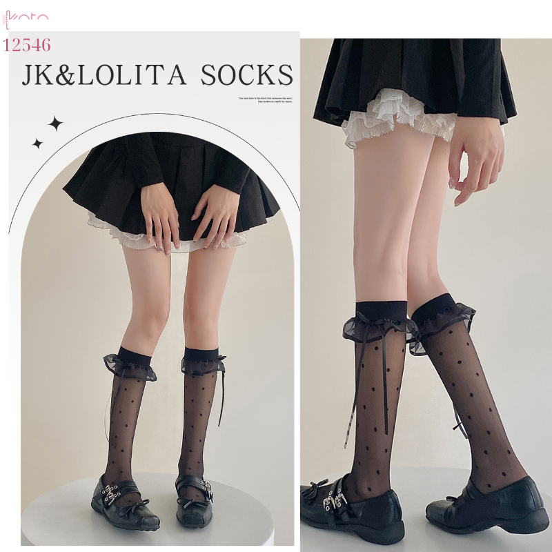 Tất ren trong suốt,tất bắp chân mỏng lolita dễ thương 12546