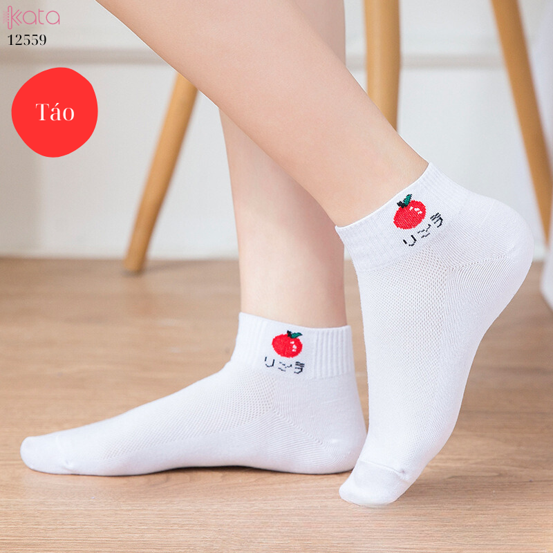 Tất cotton hình trái cây,tất cổ lưới ngắn thấm hút mồ hôi 12559