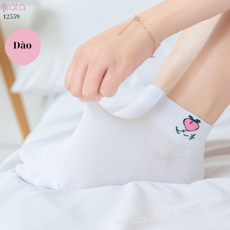 Tất cotton hình trái cây,tất cổ lưới ngắn thấm hút mồ hôi 12559