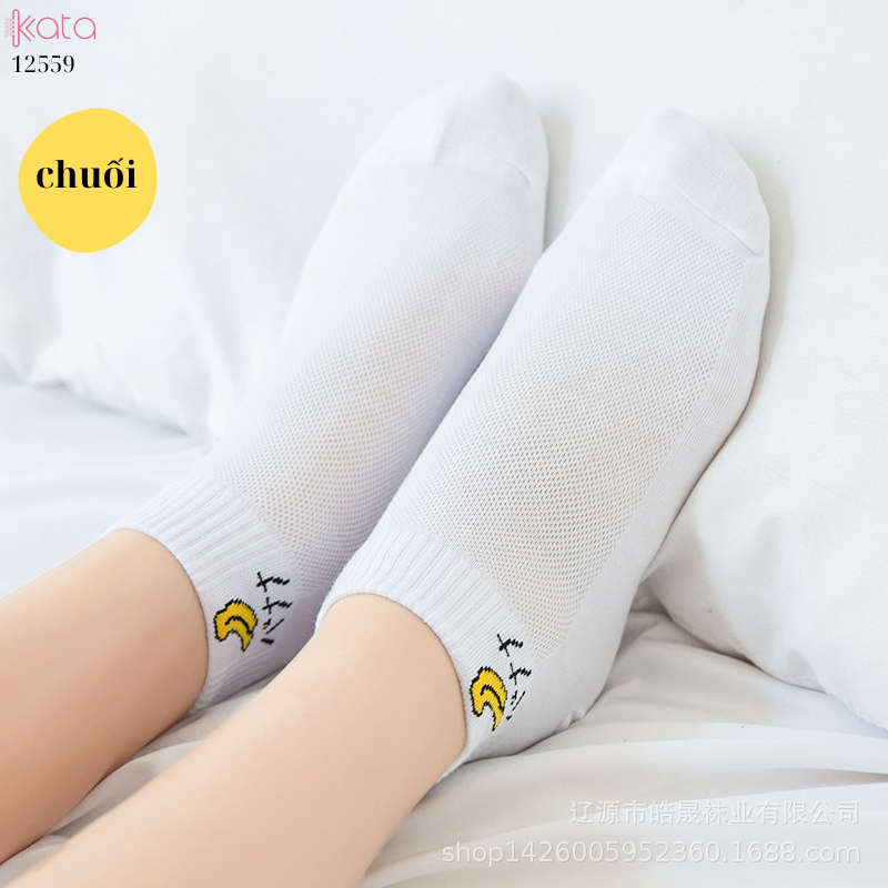 Tất cotton hình trái cây,tất cổ lưới ngắn thấm hút mồ hôi 12559