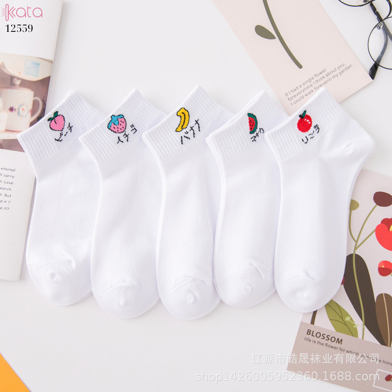 Tất cotton hình trái cây,tất cổ lưới ngắn thấm hút mồ hôi 12559