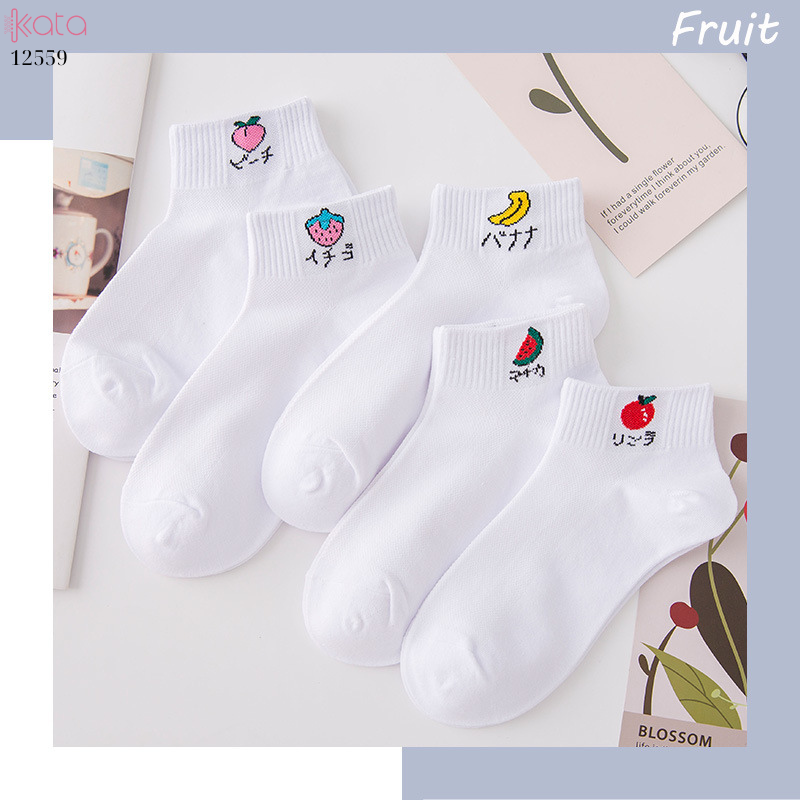 Tất cotton hình trái cây,tất cổ lưới ngắn thấm hút mồ hôi 12559