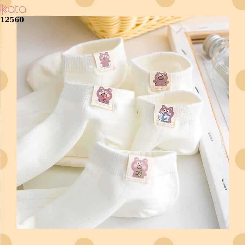 Tất cotton hình gấu nâu,tất cổ ngắn thấm hút mồ hôi 12560