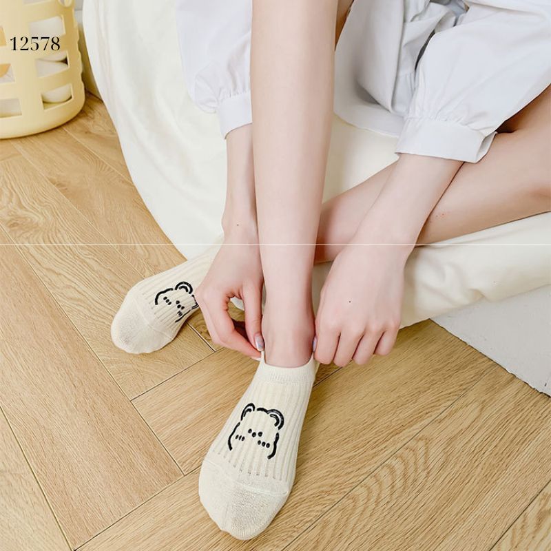 Tất thuyền mùa hè 100% cotton nữ,chống trơn trượt,chống rụng lông,chống mùi 12578