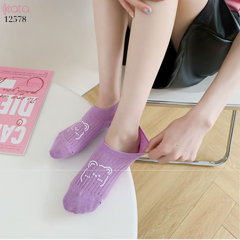 Tất thuyền mùa hè 100% cotton nữ,chống trơn trượt,chống rụng lông,chống mùi 12578