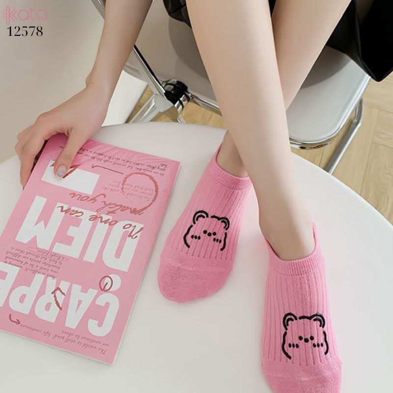 Tất thuyền mùa hè 100% cotton nữ,chống trơn trượt,chống rụng lông,chống mùi 12578