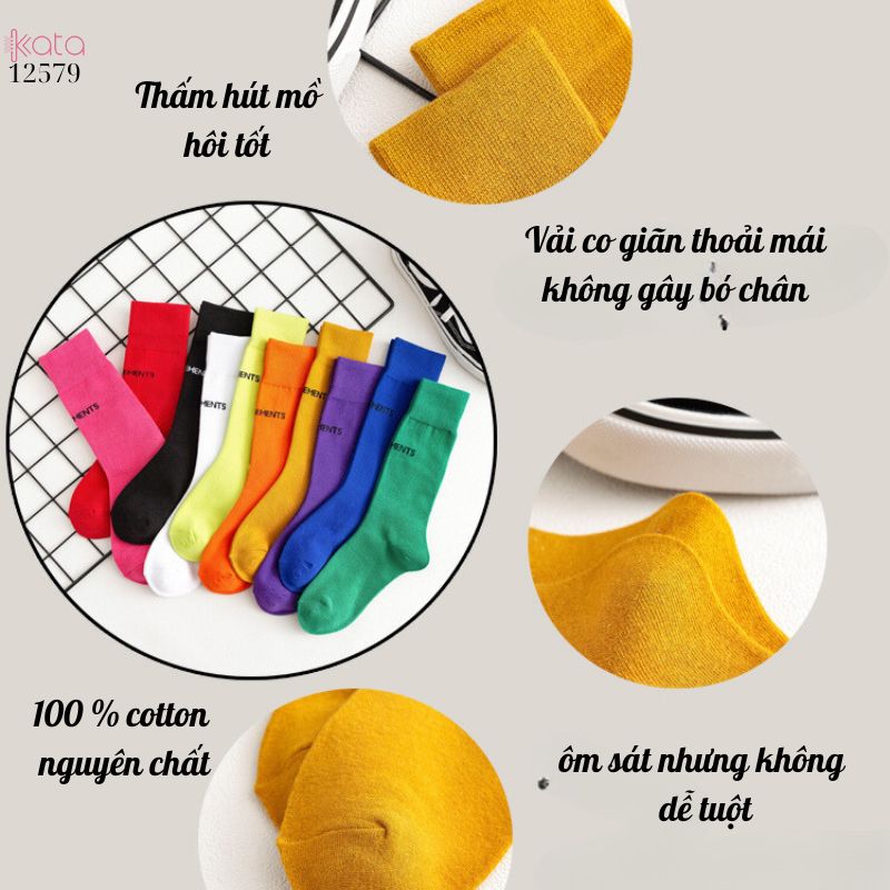 Tất thể thao mỏng mát mùa hè 100% cotton,tất đồng phục nhóm,tất bắp chân thấm hút mồ hôi 12579