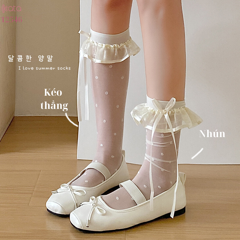 Tất ren trong suốt,tất bắp chân mỏng lolita dễ thương 12546