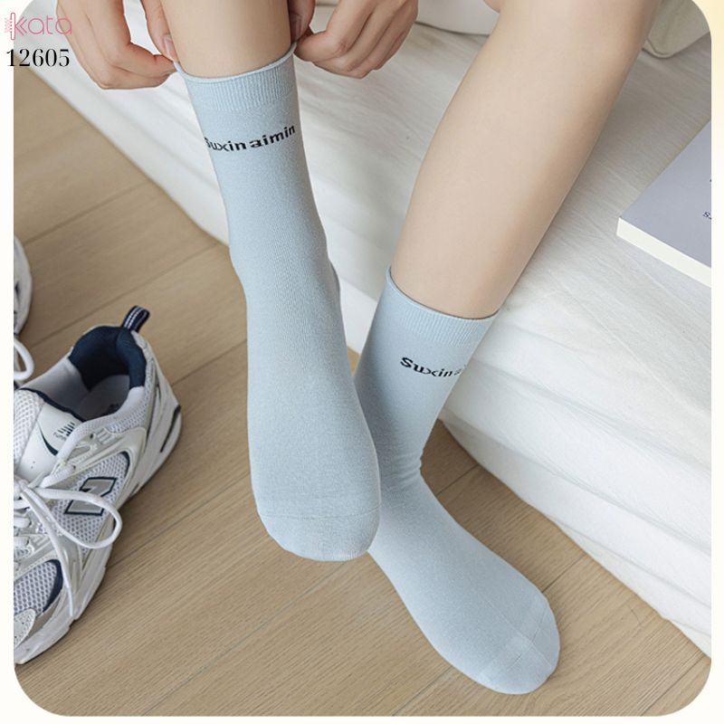 Tất thu đông nữ giữa bắp chân 100% cotton thoáng khí,tất không đường may loại tốt 12605