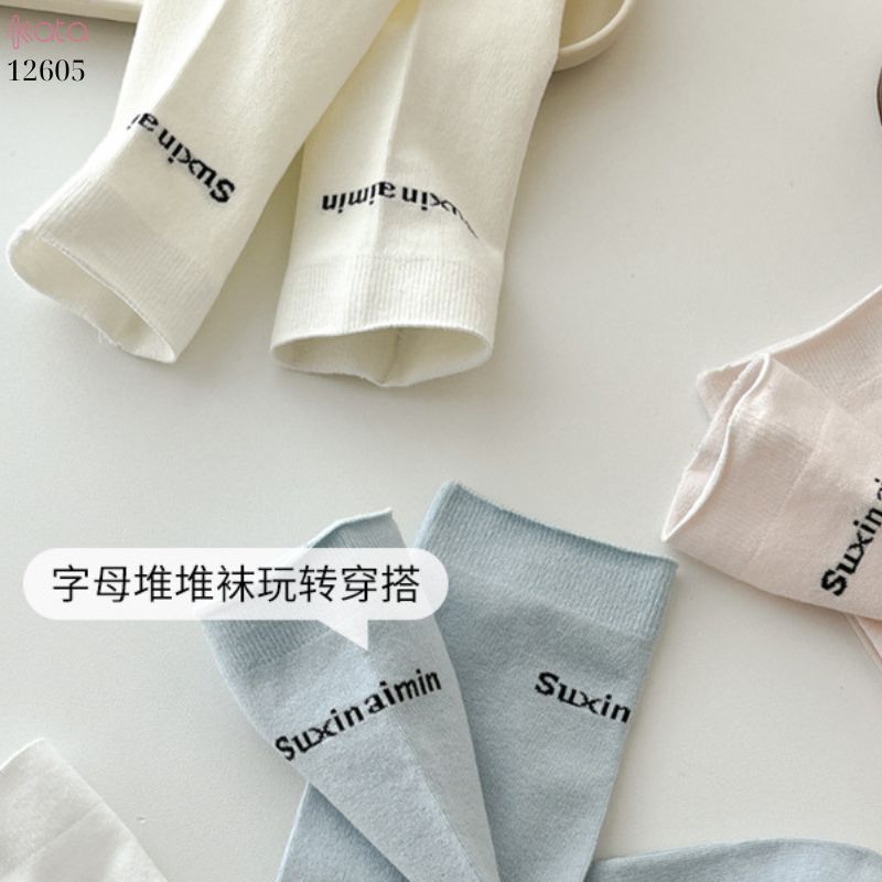 Tất thu đông nữ giữa bắp chân 100% cotton thoáng khí,tất không đường may loại tốt 12605