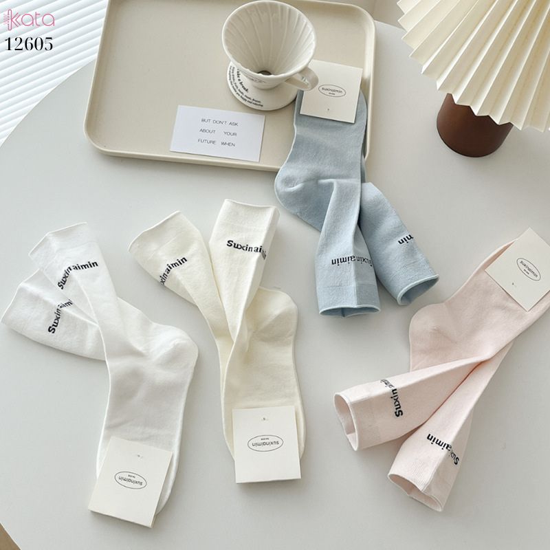 Tất thu đông nữ giữa bắp chân 100% cotton thoáng khí,tất không đường may loại tốt 12605