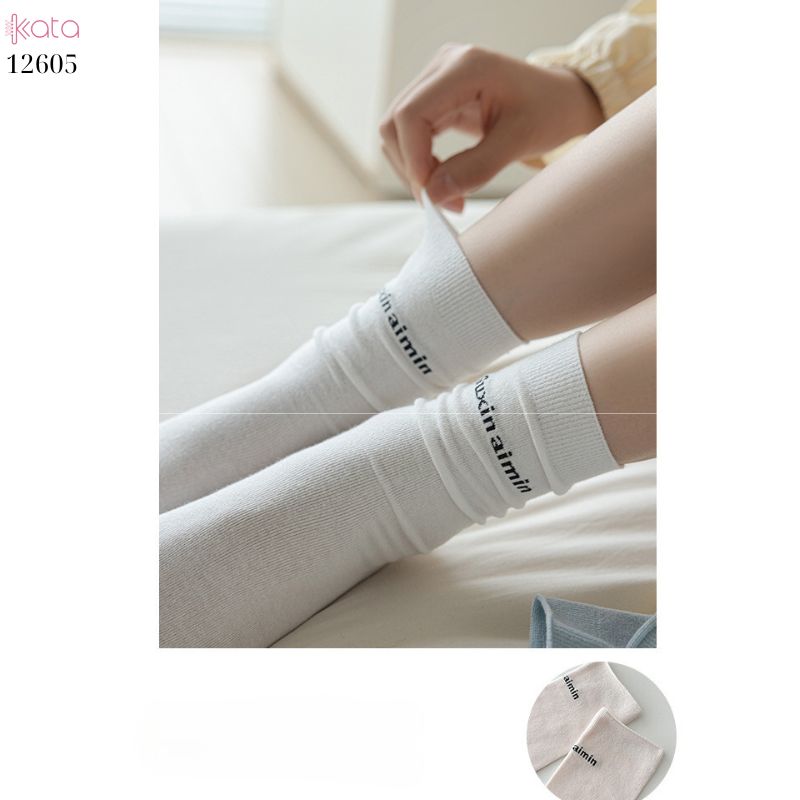 Tất thu đông nữ bắp chân 100% cotton thoáng khí,tất không đường may loại tốt 12606