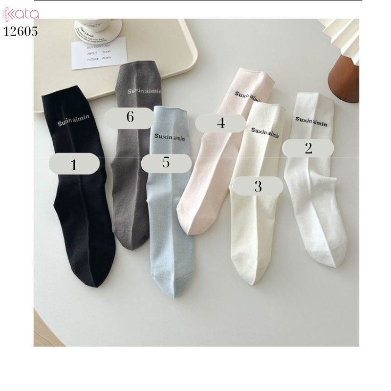 Tất thu đông nữ bắp chân 100% cotton thoáng khí,tất không đường may loại tốt 12606