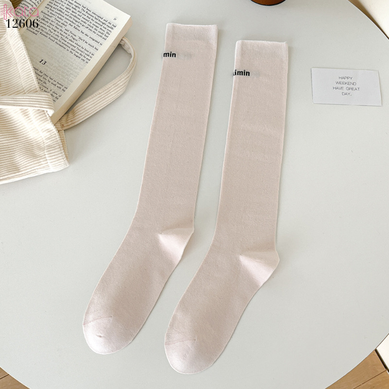 Tất thu đông nữ bắp chân 100% cotton thoáng khí,tất không đường may loại tốt 12606