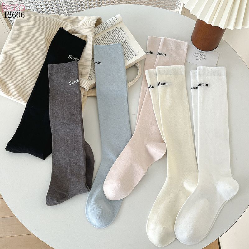 Tất thu đông nữ bắp chân 100% cotton thoáng khí,tất không đường may loại tốt 12606