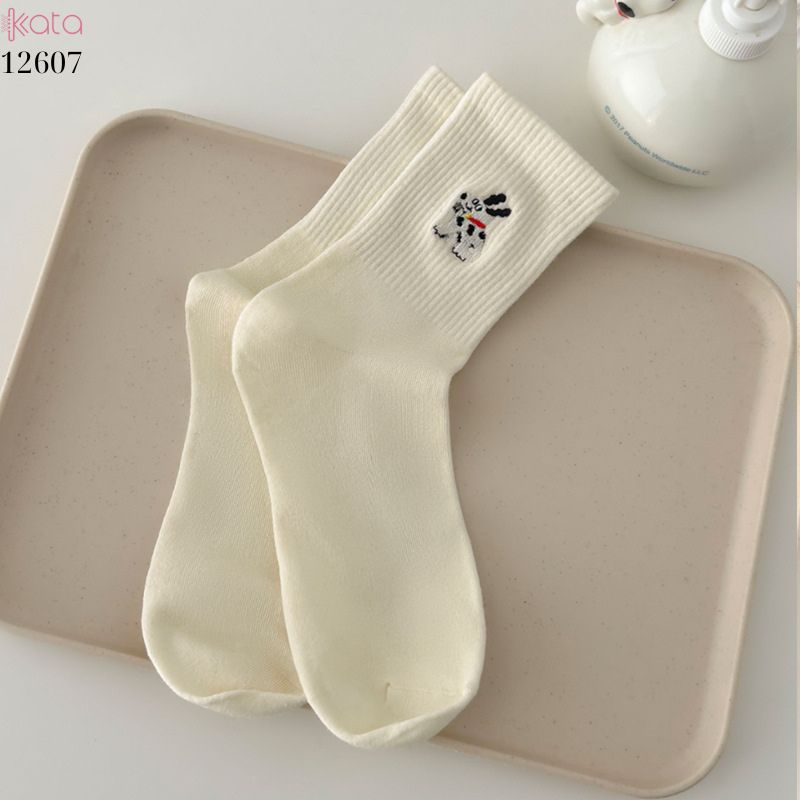 Tất thu đông nữ thêu hình 100% cotton thoáng khí,tất không đường may loại tốt 12607