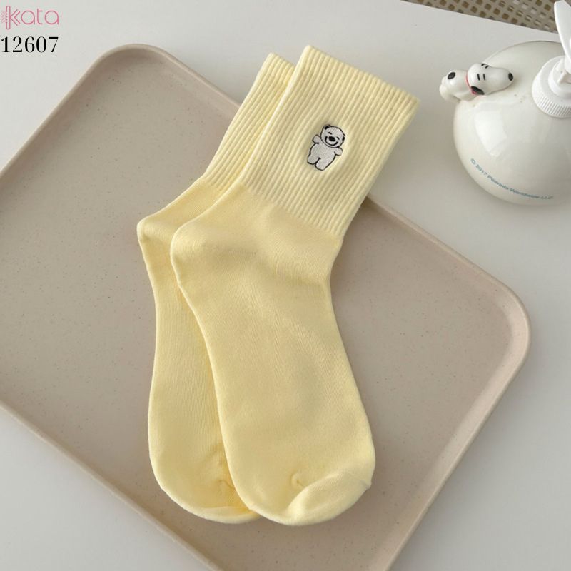 Tất thu đông nữ thêu hình 100% cotton thoáng khí,tất không đường may loại tốt 12607