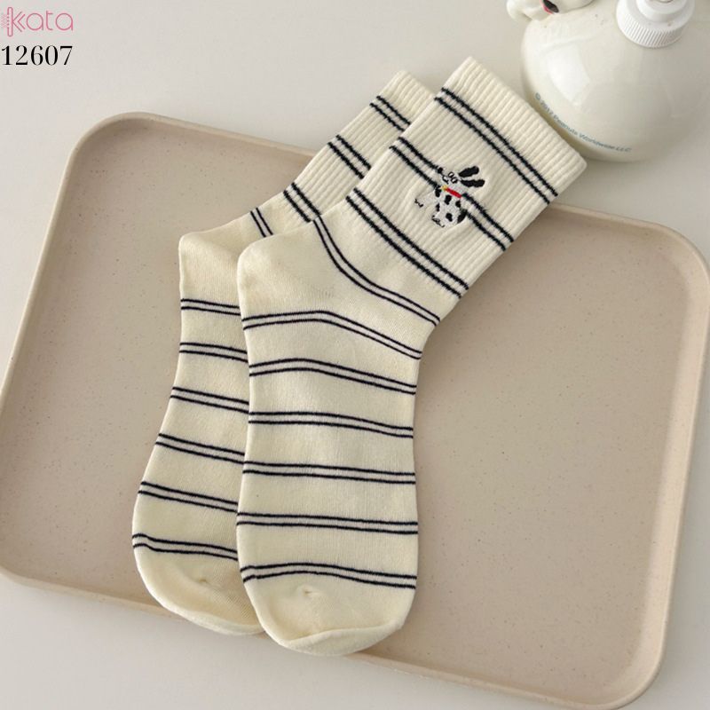 Tất thu đông nữ thêu hình 100% cotton thoáng khí,tất không đường may loại tốt 12607