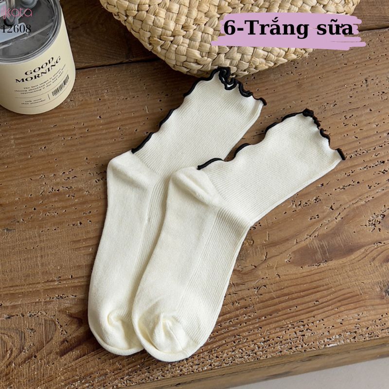 Tất thu đông 100% cotton,tất ren retro giữa bắp chân loại tốt 12608