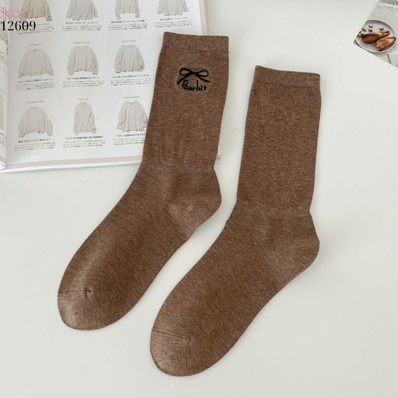 Tất thêu nơ 100% cotton,tất giữa bắp chân kiểu ba lê phong cách Nhật 12609