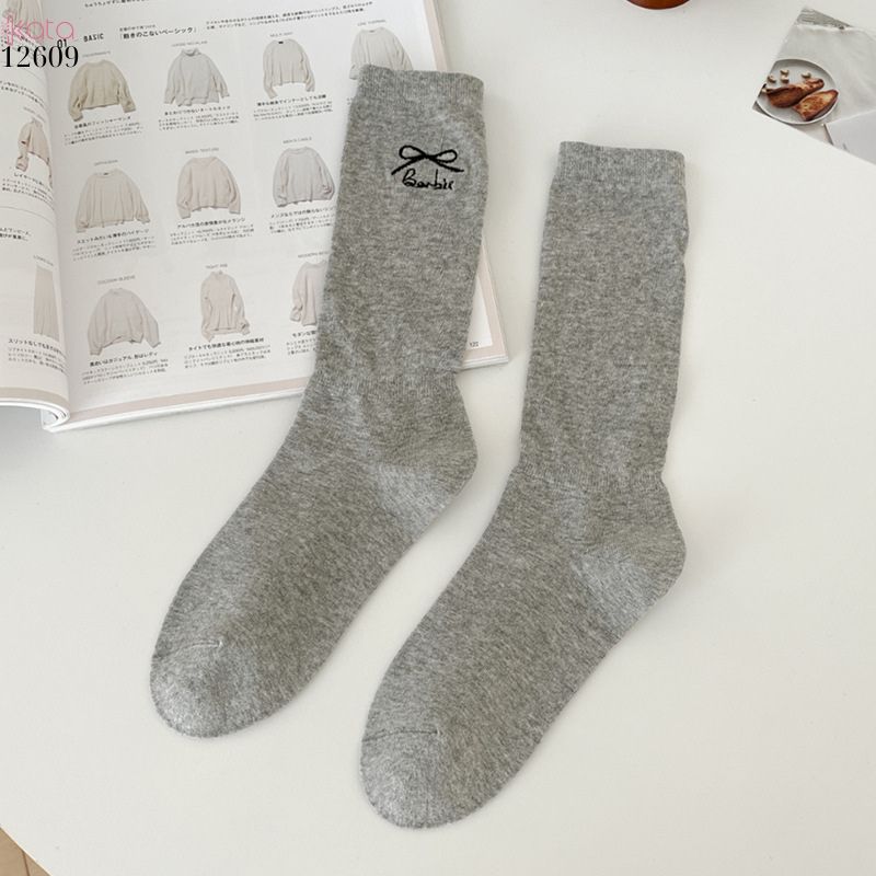 Tất thêu nơ 100% cotton,tất giữa bắp chân kiểu ba lê phong cách Nhật 12609