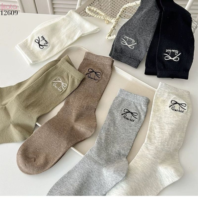 Tất thêu nơ 100% cotton,tất giữa bắp chân kiểu ba lê phong cách Nhật 12609