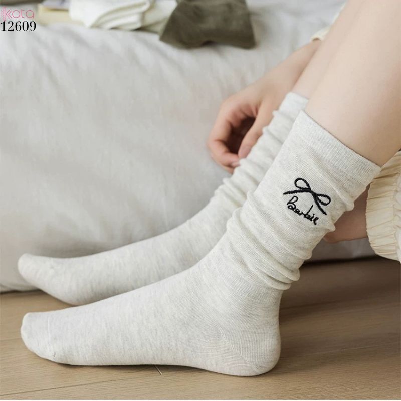 Tất thêu nơ 100% cotton,tất giữa bắp chân kiểu ba lê phong cách Nhật 12609