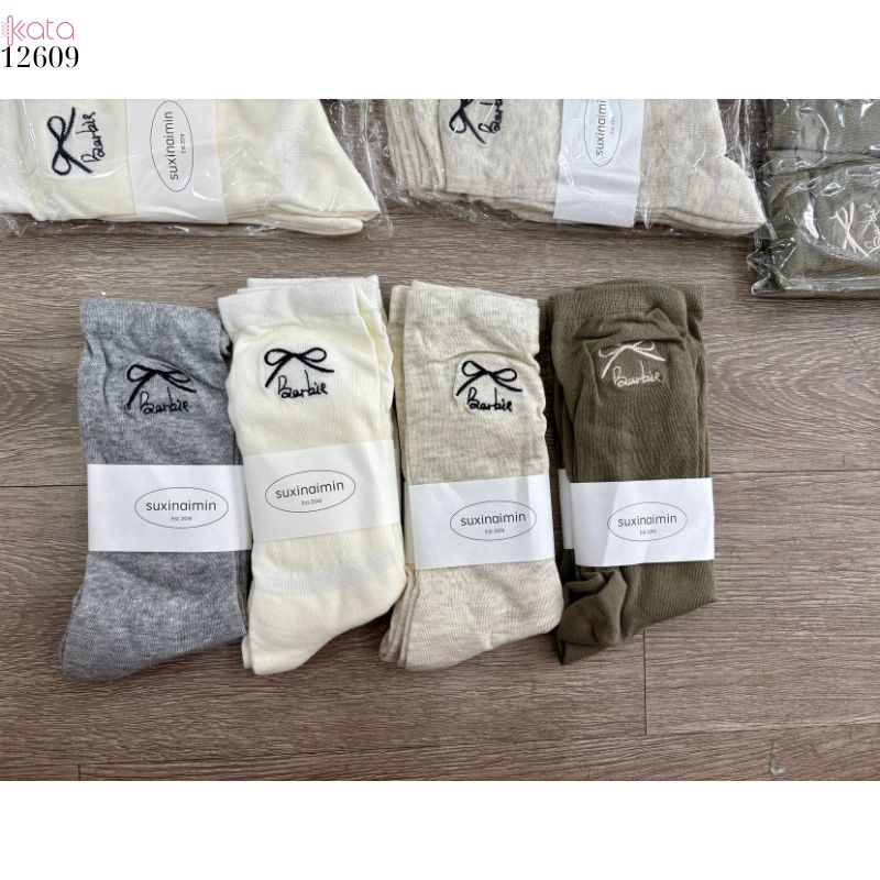 Tất thêu nơ 100% cotton,tất giữa bắp chân kiểu ba lê phong cách Nhật 12609