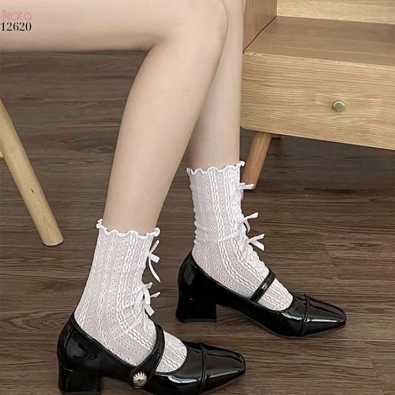 Tất ren nơ hoa,tất giữa bắp chân nữ JK lolita phong cách Nhật Bản 12620