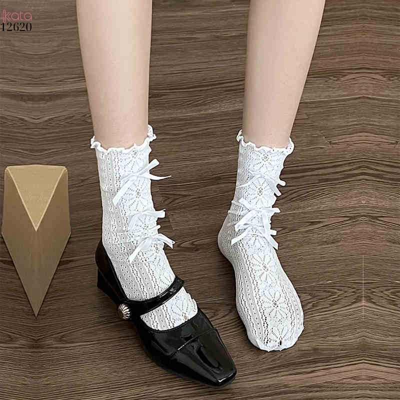 Tất ren nơ hoa,tất giữa bắp chân nữ JK lolita phong cách Nhật Bản 12620