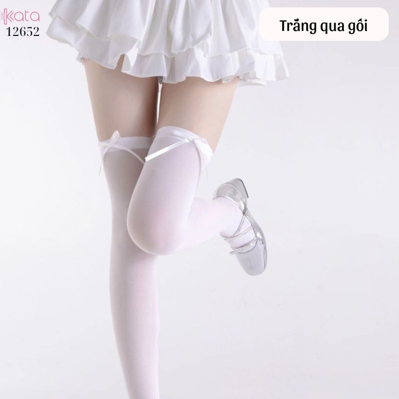 Tất lolita gắn nơ,tất màu trơn,thon gọn bắp chân 12652