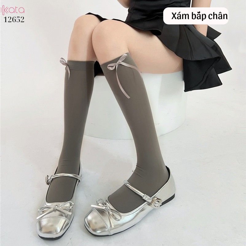 Tất lolita gắn nơ,tất màu trơn,thon gọn bắp chân 12652