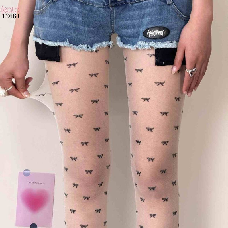 Quần tất legging siêu mỏng 5D,tất vải lụa nơ ruy băng 12664