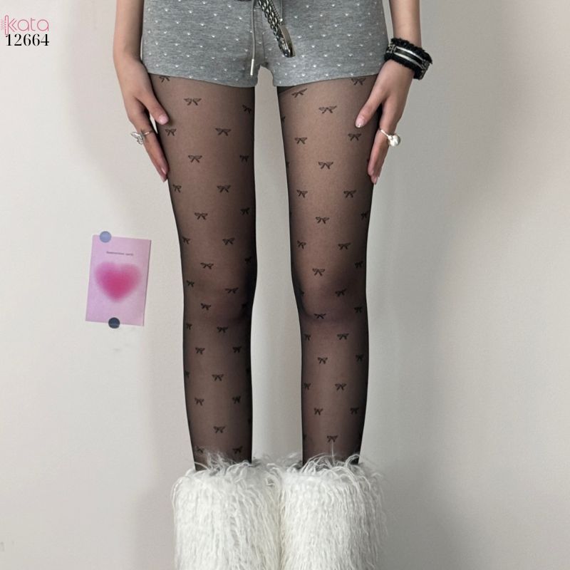 Quần tất legging siêu mỏng 5D,tất vải lụa nơ ruy băng 12664