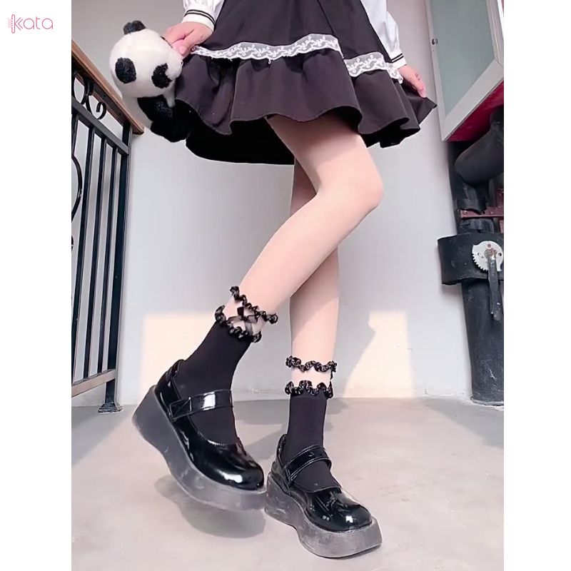 Tất ren trắng mùa hè,tất ruy băng JK lolita giữa bắp chân 12673