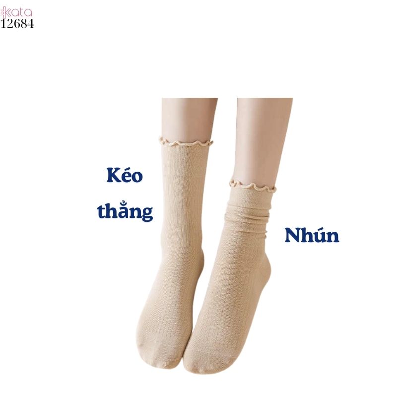 Tất retro viền ren 100% cotton thấm hút mồ hôi tốt,tất mỏng thu đông 12684