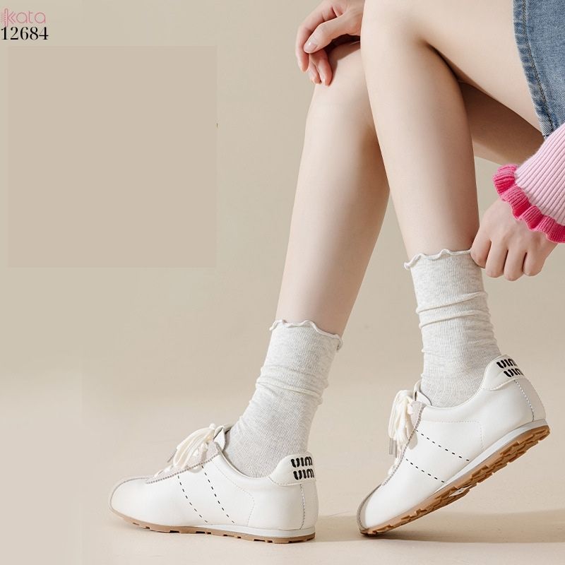 Tất retro viền ren 100% cotton thấm hút mồ hôi tốt,tất mỏng thu đông 12684