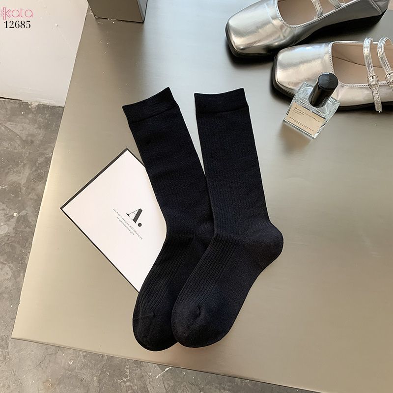 Tất trơn nữ thu đông 100% cotton thấm hút mồ hôi,tất giữa bắp chân thoáng khí 12685