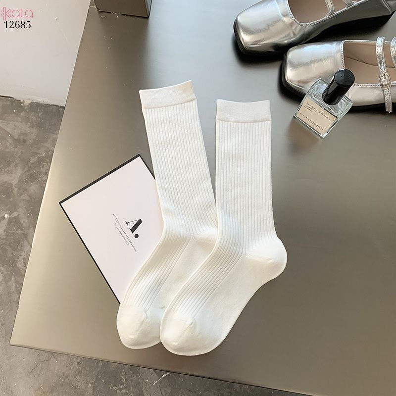 Tất trơn nữ thu đông 100% cotton thấm hút mồ hôi,tất giữa bắp chân thoáng khí 12685