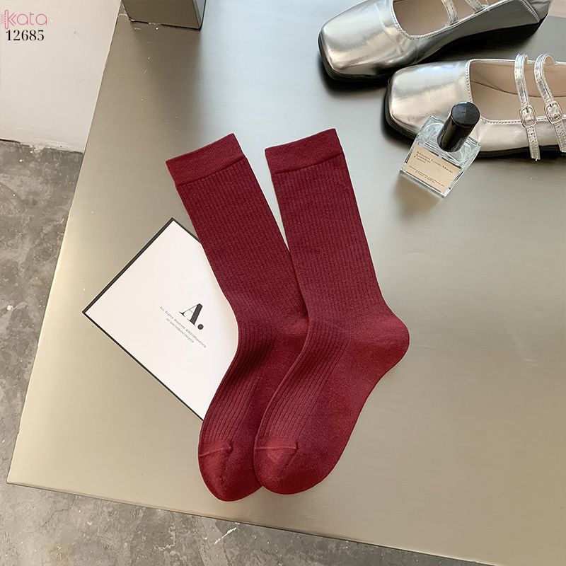 Tất trơn nữ thu đông 100% cotton thấm hút mồ hôi,tất giữa bắp chân thoáng khí 12685